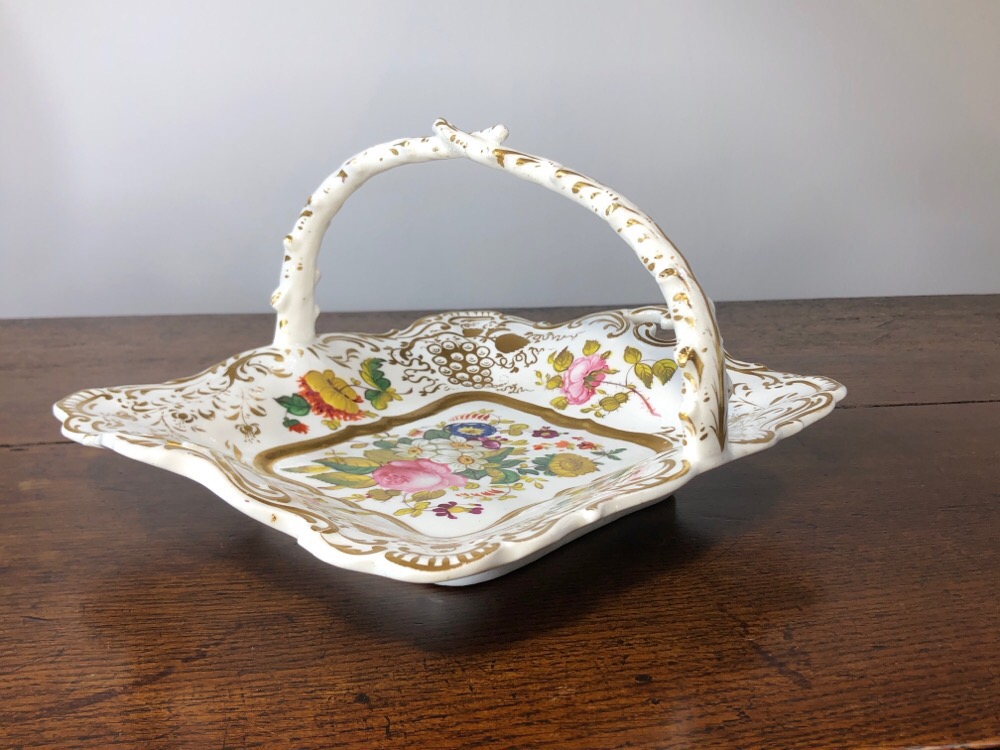 English bone china ‘basket’ dish, flowers & gilt, c. 1830 Moorabool