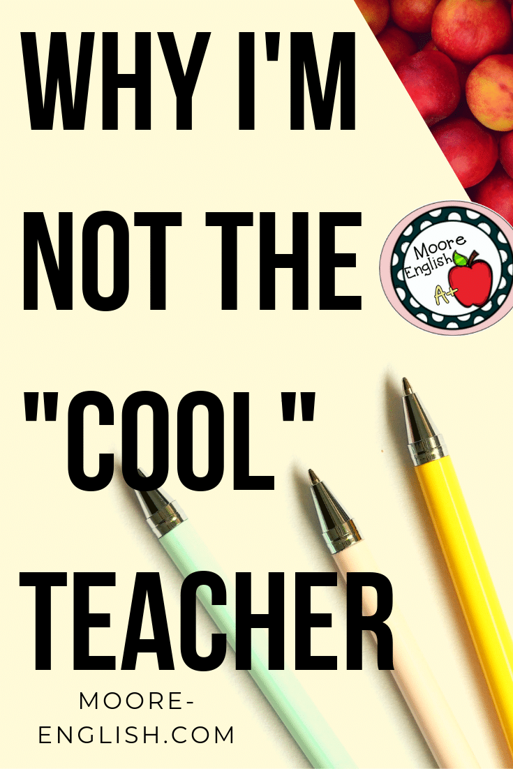 Yellow Background with Pastel Pens and an Erasers Beside Black Text About Why I'm Not the Cool Teacher