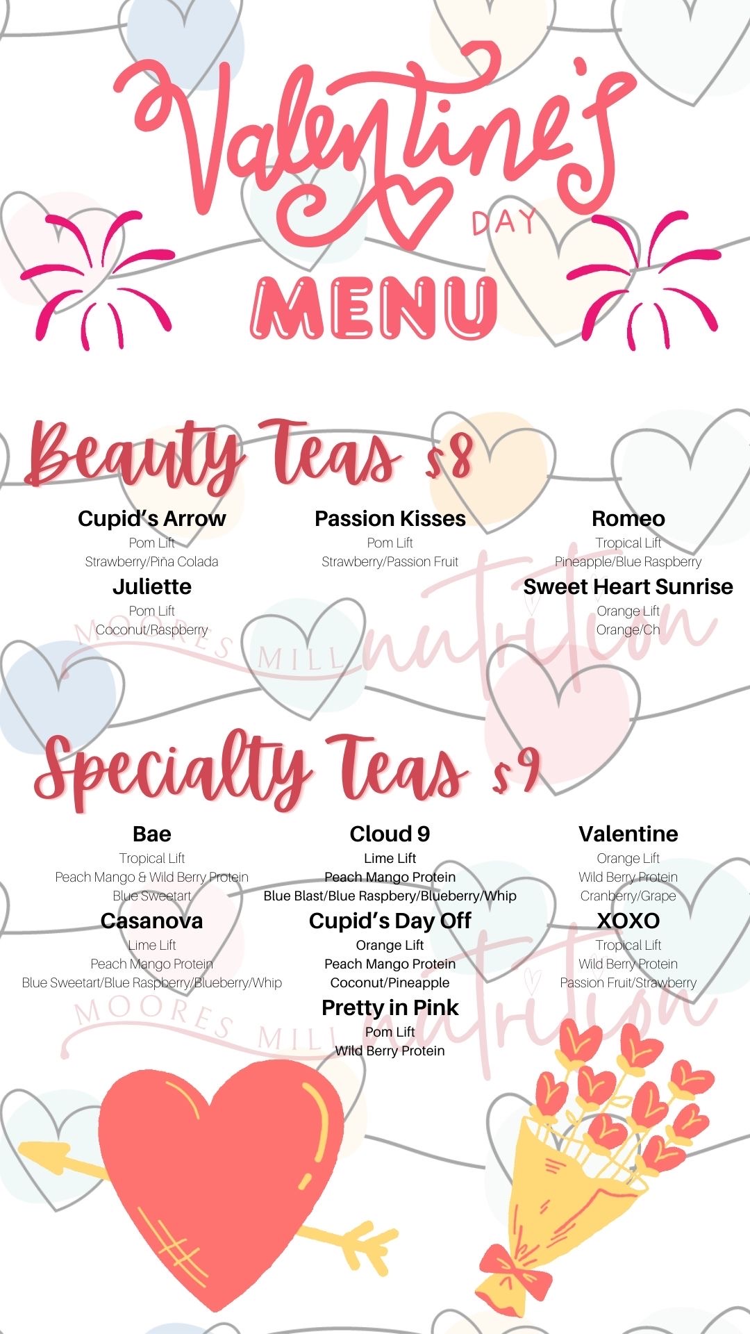 Menu Moores Mill Nutrition Loaded Teas, Shakes and More!