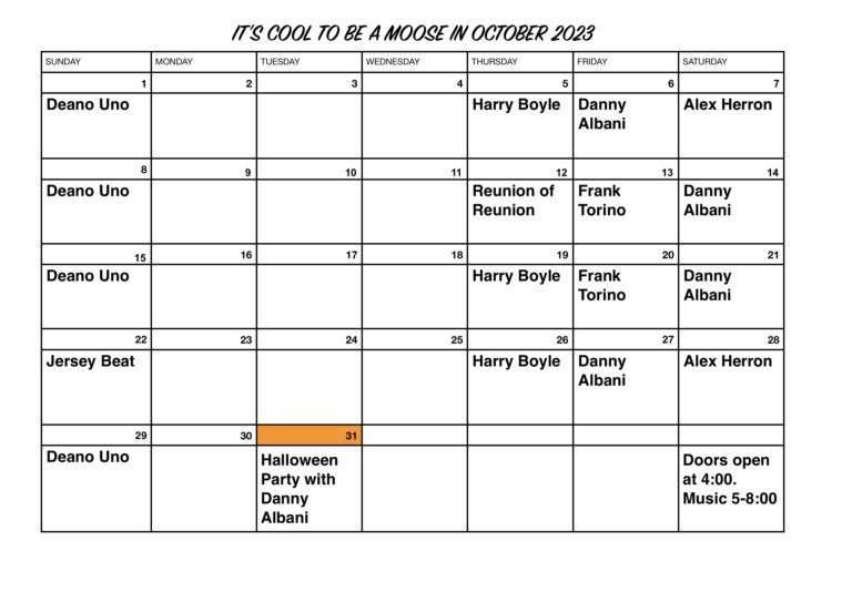 Calendar Moose Lodge 964