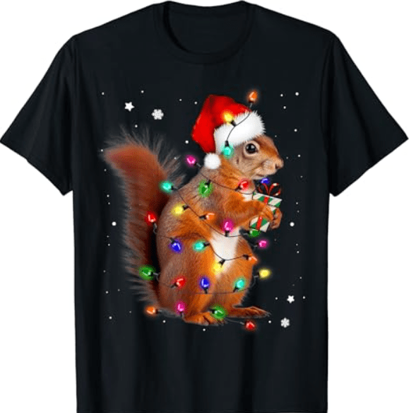 =Squirrel Christmas Hat Santa Pajama Squirrels Lover Xmas TShirt