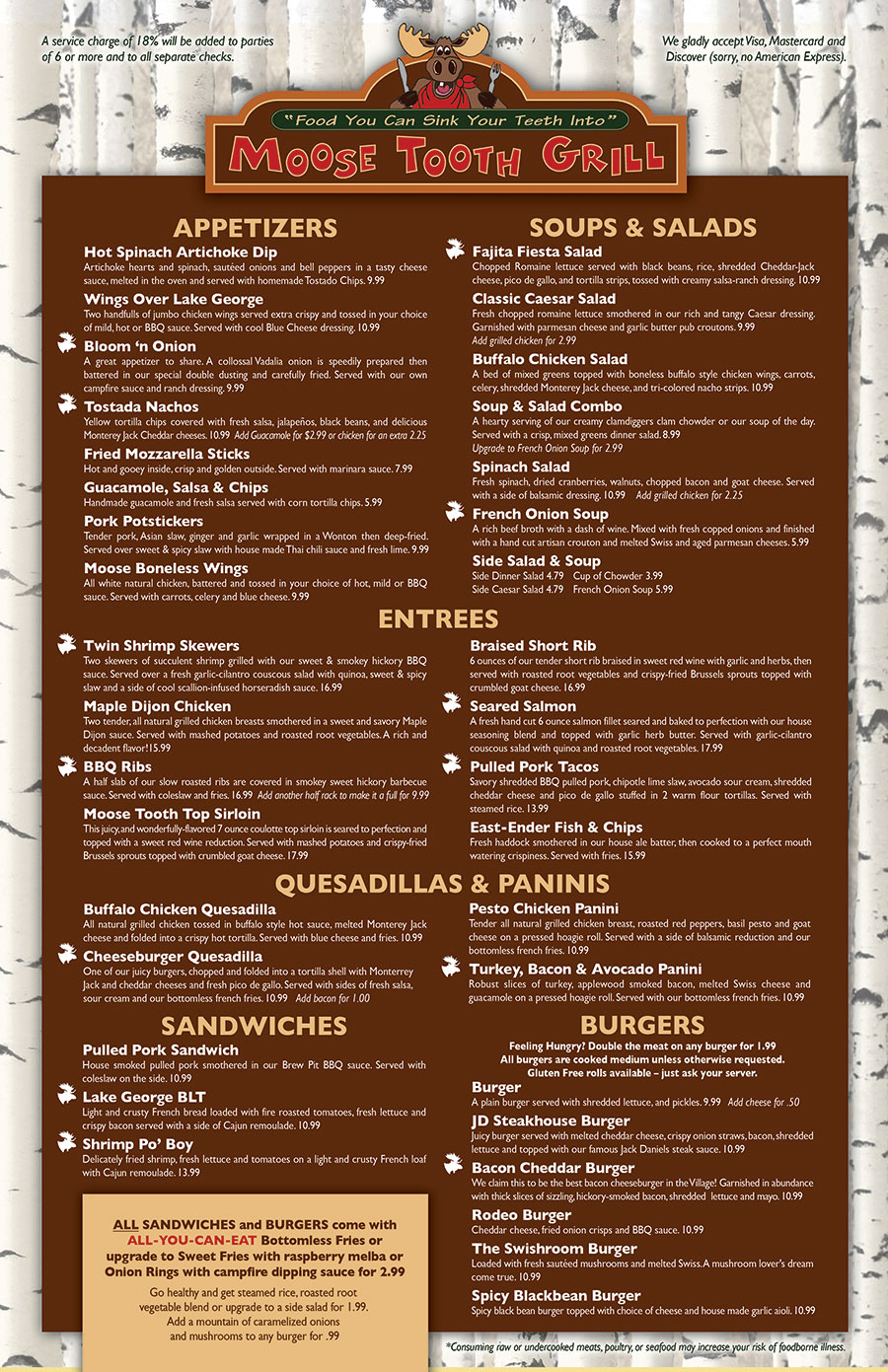 Our Lake Restaurant Menu Moose Tooth Grill