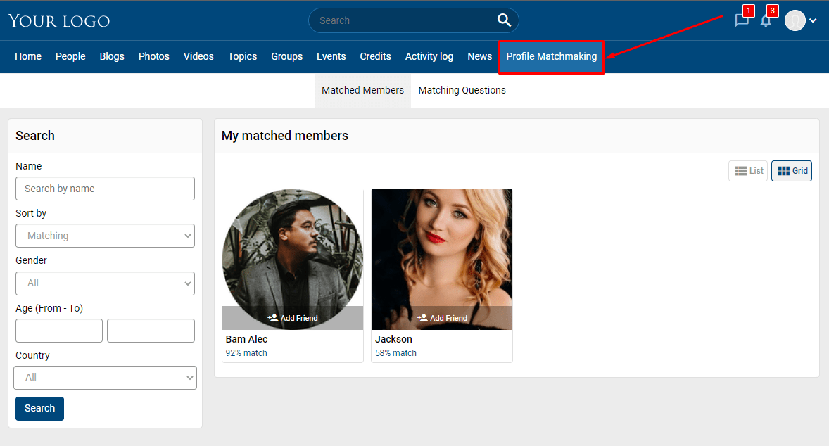 How to find the profiles that matches your criteria? mooSocial