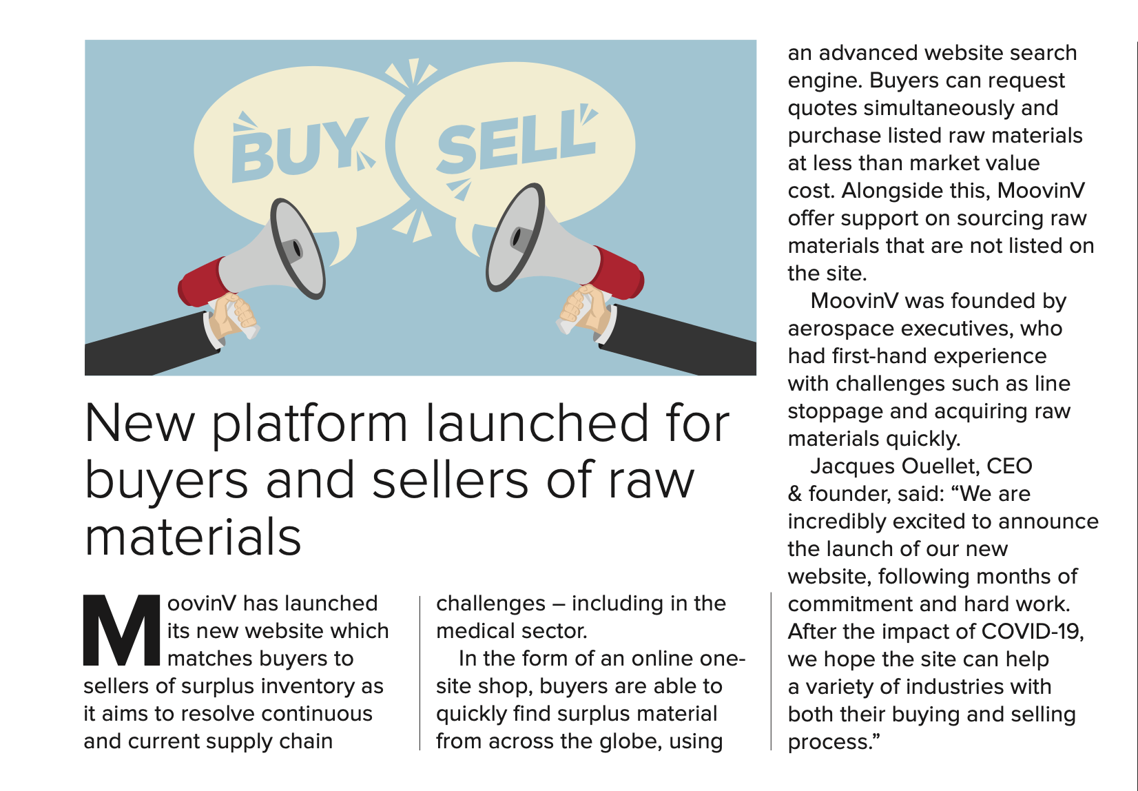 NEW PLATFORM LAUNCHED FOR BUYERS AND SELLERS OF RAW MATERIALS MoovinV