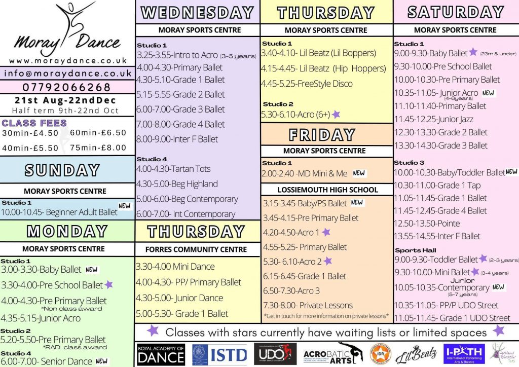 CLASS TIMETABLE Moray Dance School Elgin, Lossiemouth and Forres
