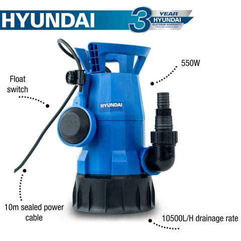 Hyundai 550W Electric Clean and Dirty Water Submersible Water Pump