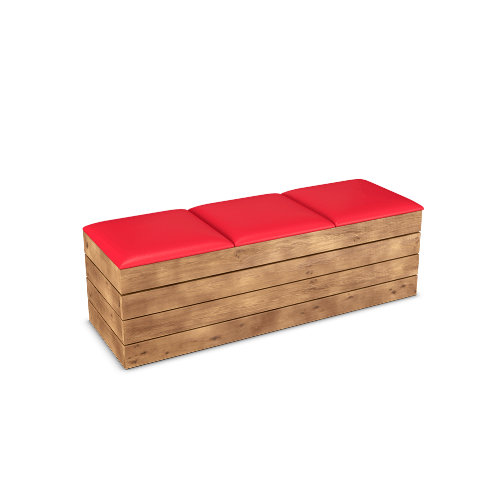 Rustic Bench Seat with Red Leatherette Seat Pad More Production Ltd