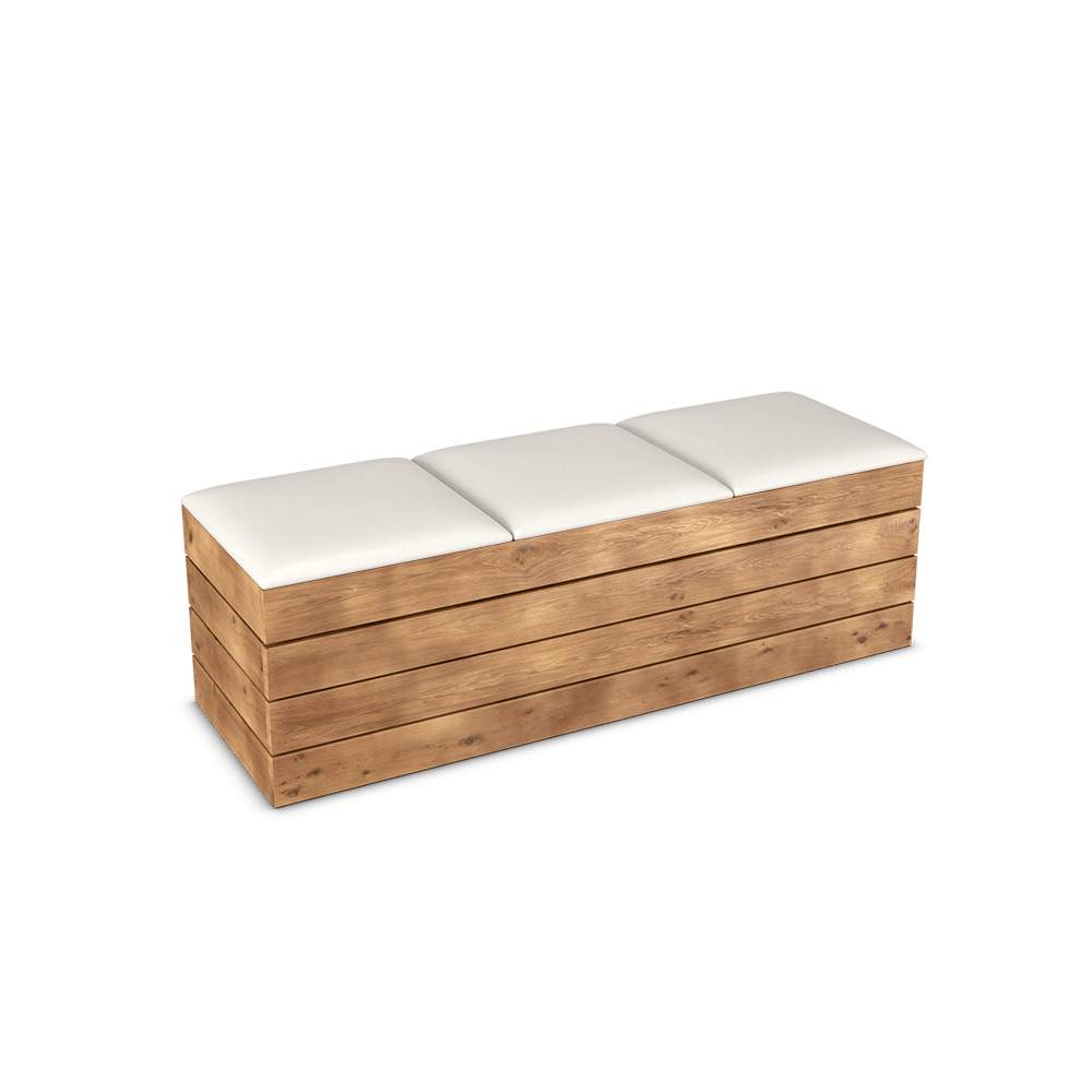 Rustic Bench Seat with White Leatherette Seat Pad More Production Ltd