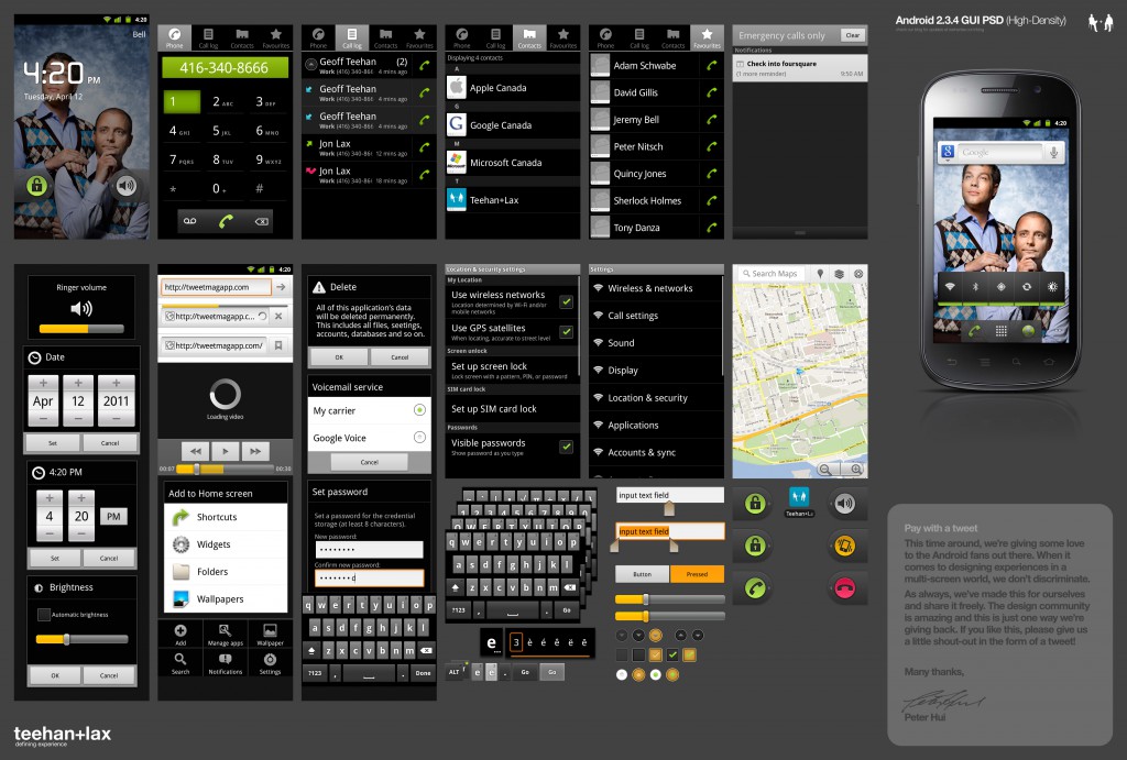 Android 2,3,4, ui kit template PSD