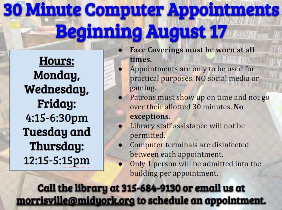 15 minute Browsing and 30 minute Computer Appointments Morrisville