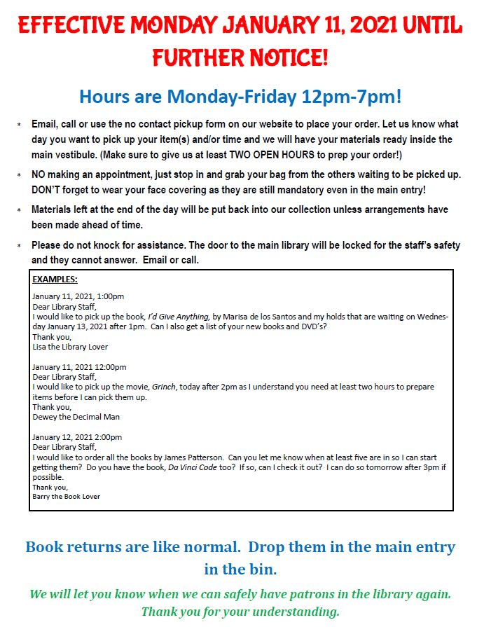 NEW & EASIER NO CONTACT PICK UP Morrisville Public Library