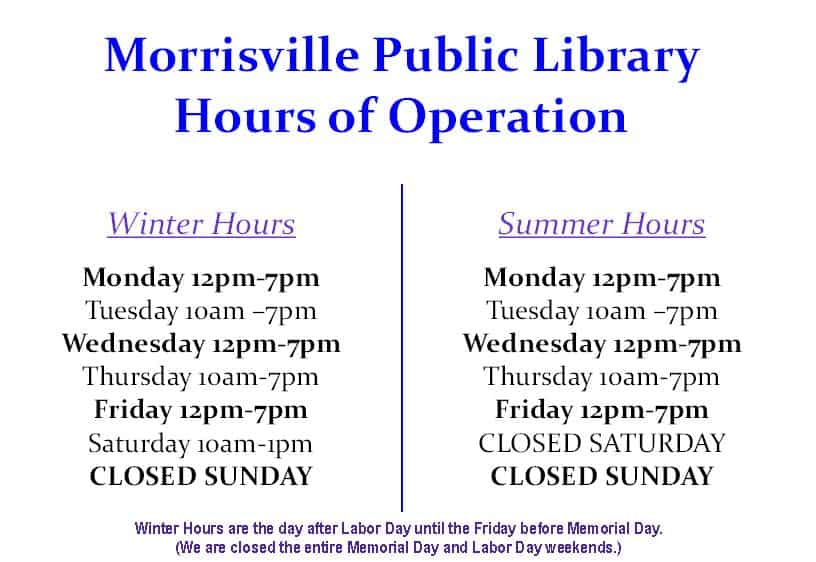 Hours Morrisville Public Library