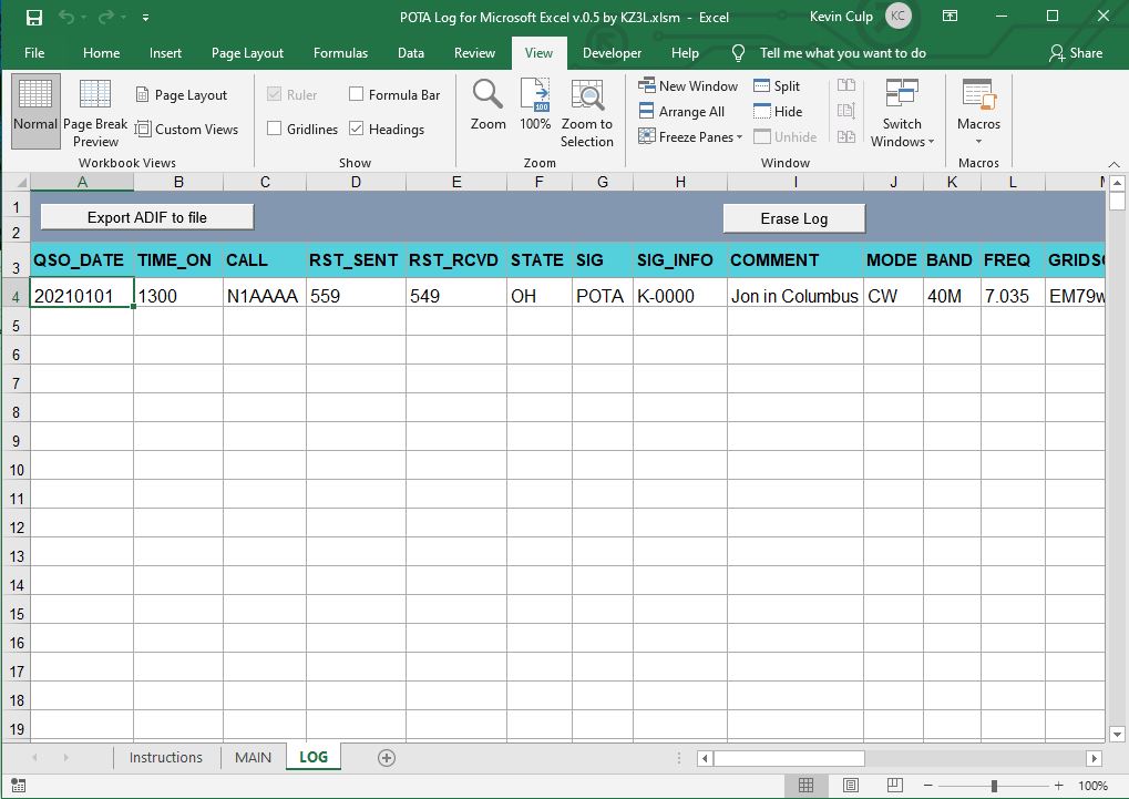 POTA Logging Microsoft Excel Spreadsheet morsel.info