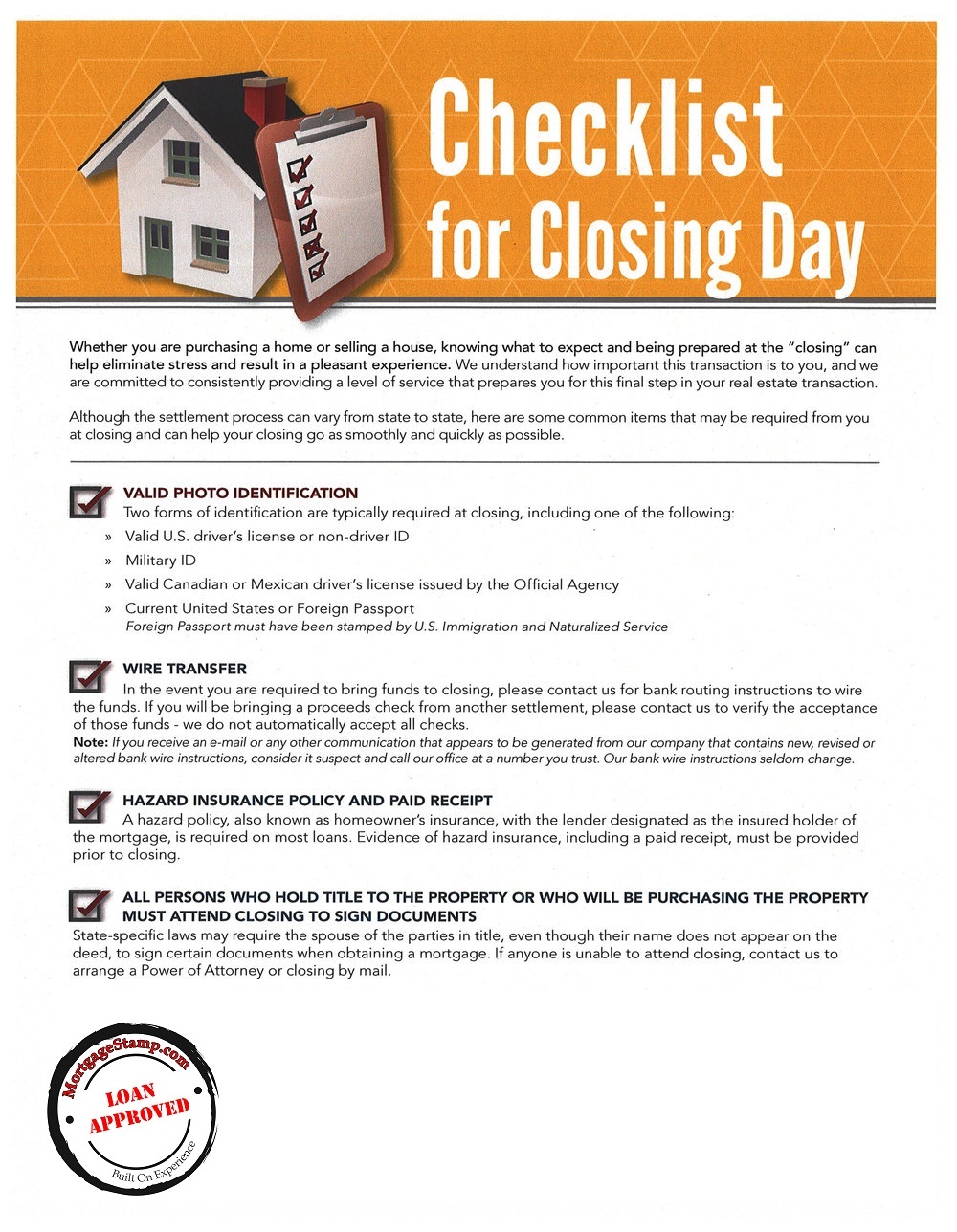 Closing Checklist MortgageStamp