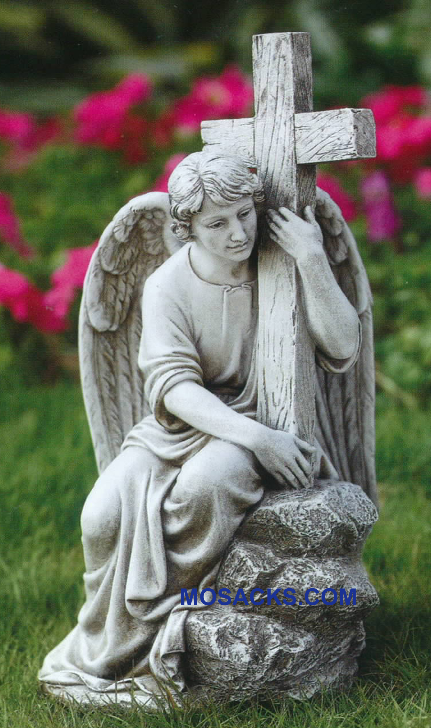 Joseph's Studio Garden Collection Male Angel Seated With Cross outdoor
