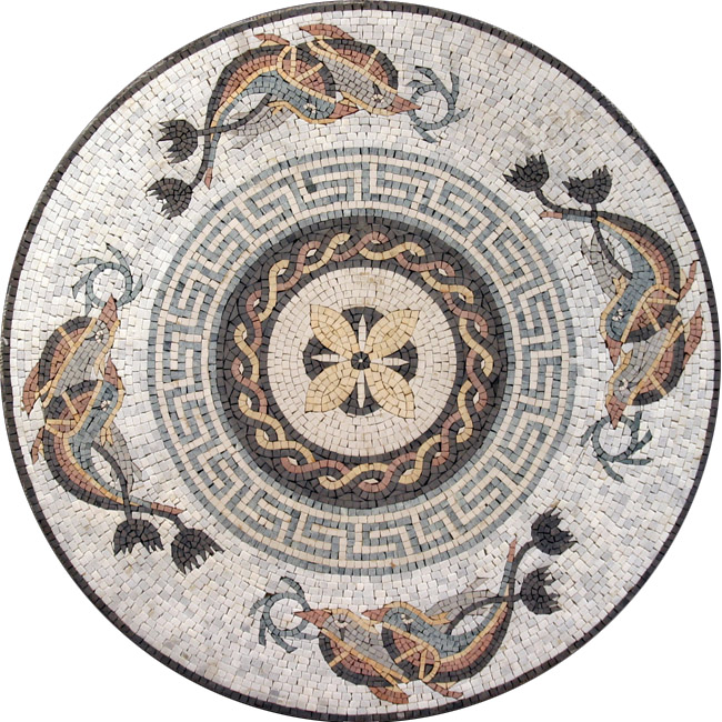 Marble Medallion Meanders & Waves Dolphin Mosaic Mosaic Marble