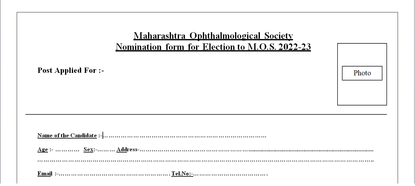Election Nomination Form 2022 Maharashtra Ophthalmological Society