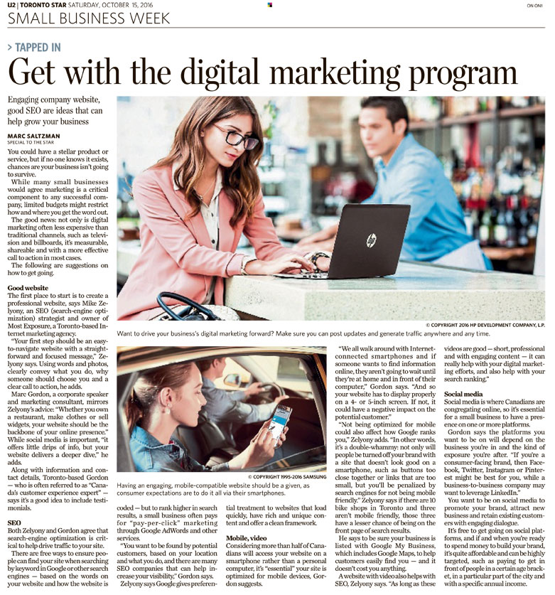 Featured in Toronto Star Get with digital marketing program Most