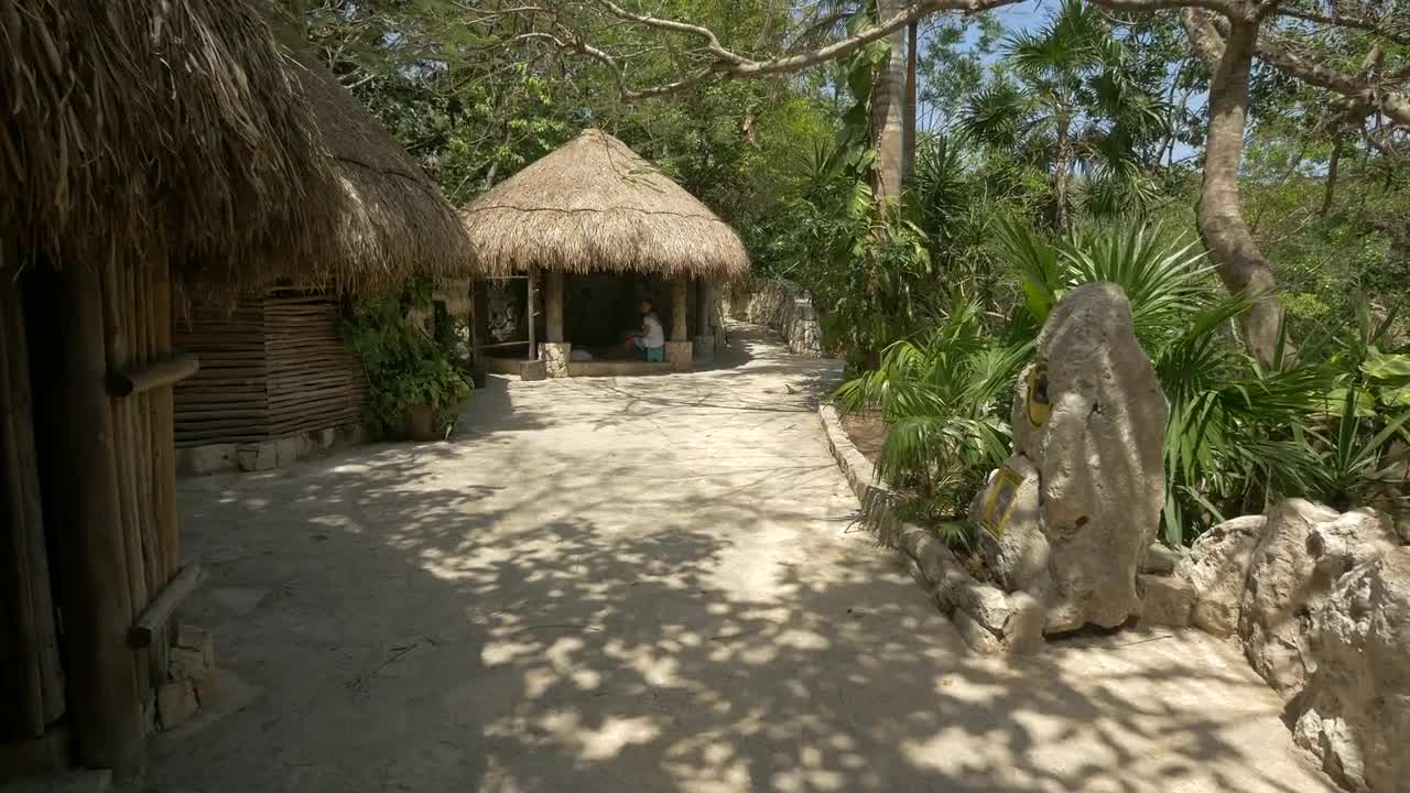 Thatched Roof Houses At Xcaret Park... Stock Video Motion Array