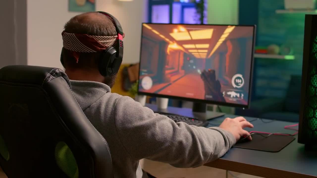 Cyber Gamer Stretching Neck Stock Video Motion Array