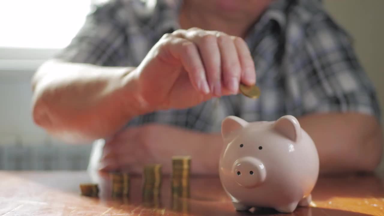 Woman Putting Coin In Piggy Bank Stock Video Motion Array