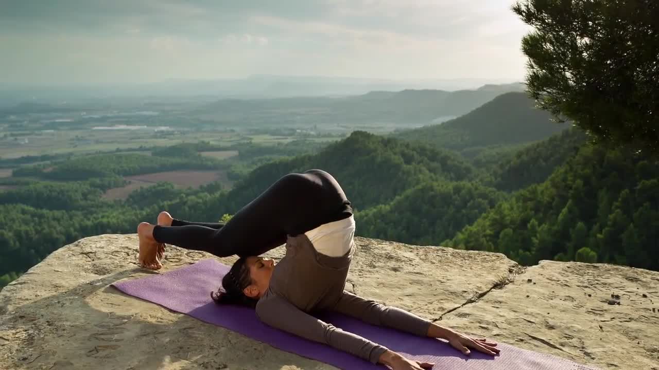 Yoga On Cliff Edge Stock Video Motion Array