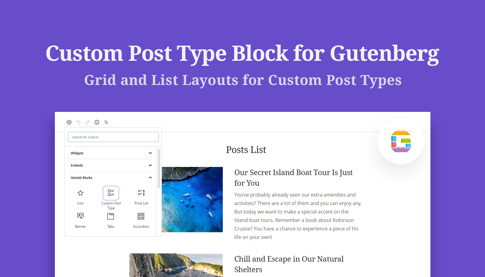 Getwid Gutenberg Custom Post Type Block MotoPress