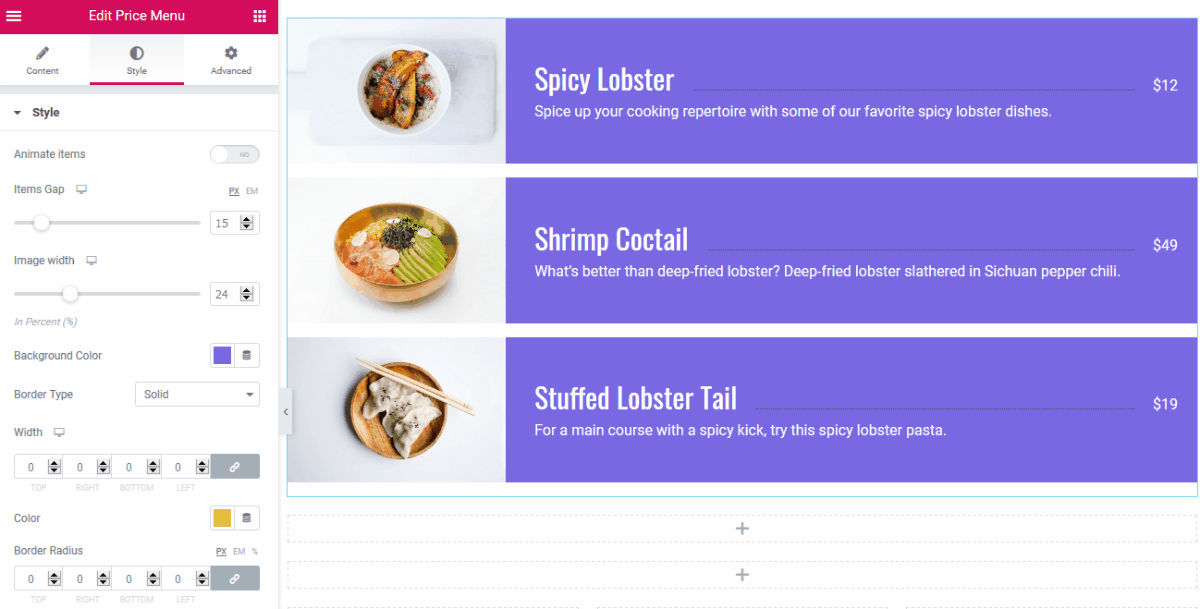 Price Menu & Price List Elementor Widgets MotoPress