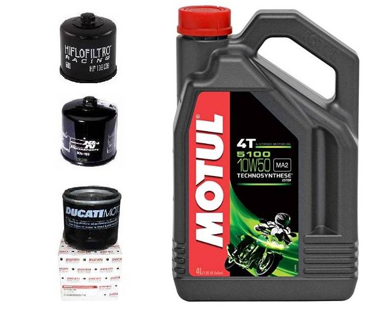 Ducati Oil Change Kit Motul 5100 Synthetic Blend 10W50 Oil & Choice