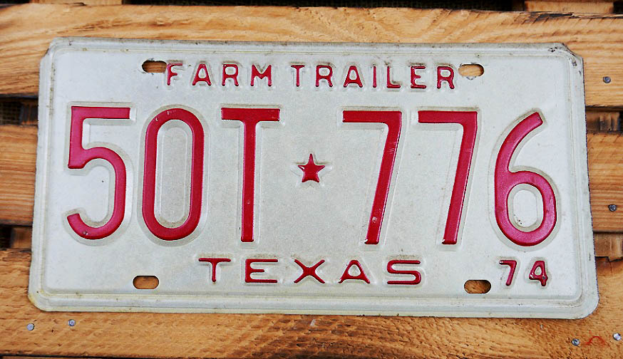 Texas Farm Trailer 50T 776 Tablica Rejestracyjna USA 1974