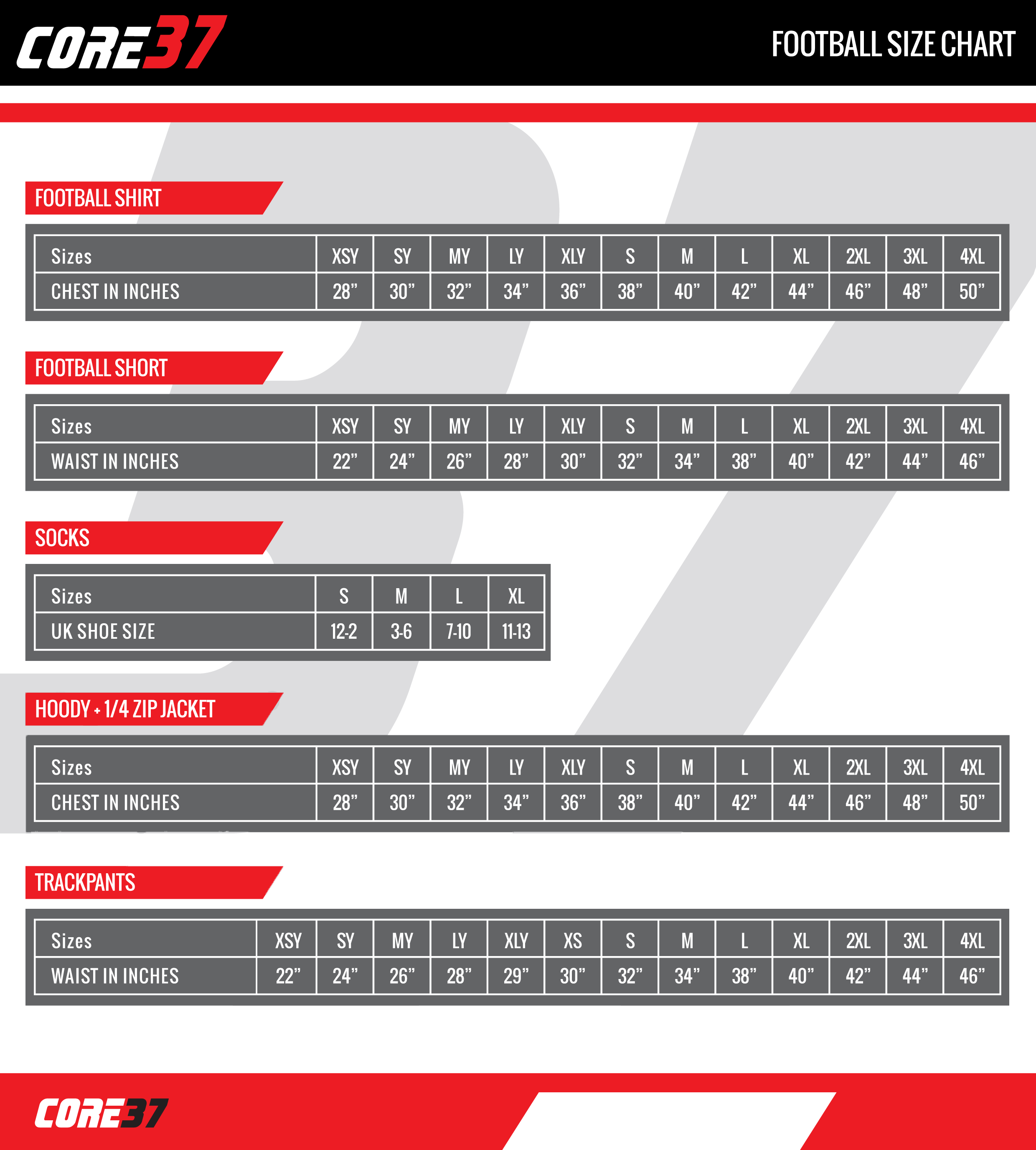 Kit Sizing Motspur Park Youth F.C.