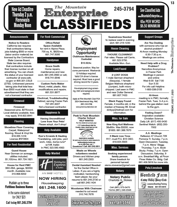 E13CLASS The Mountain Enterprise