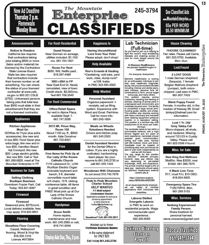 E13CLASS The Mountain Enterprise