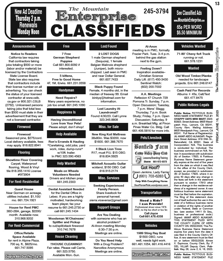 E13CLASS The Mountain Enterprise