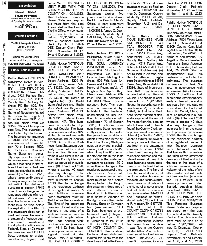 E14Class The Mountain Enterprise