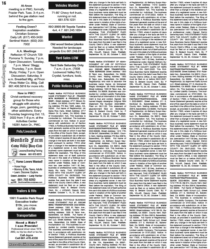 E16CLASS The Mountain Enterprise