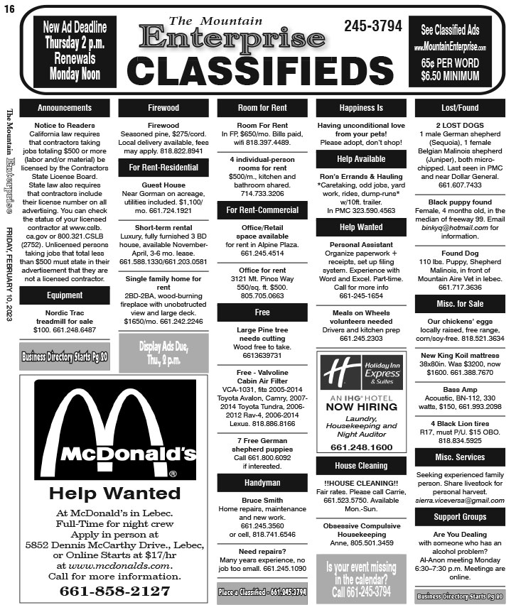 E16CLASS The Mountain Enterprise