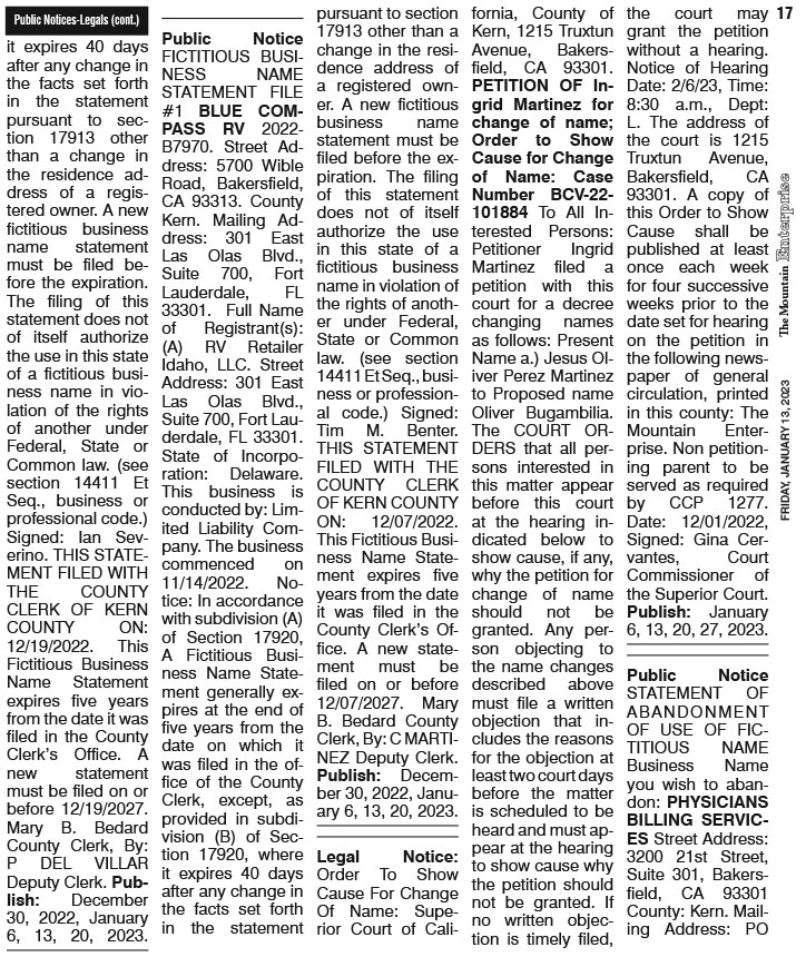 E17CLASS The Mountain Enterprise