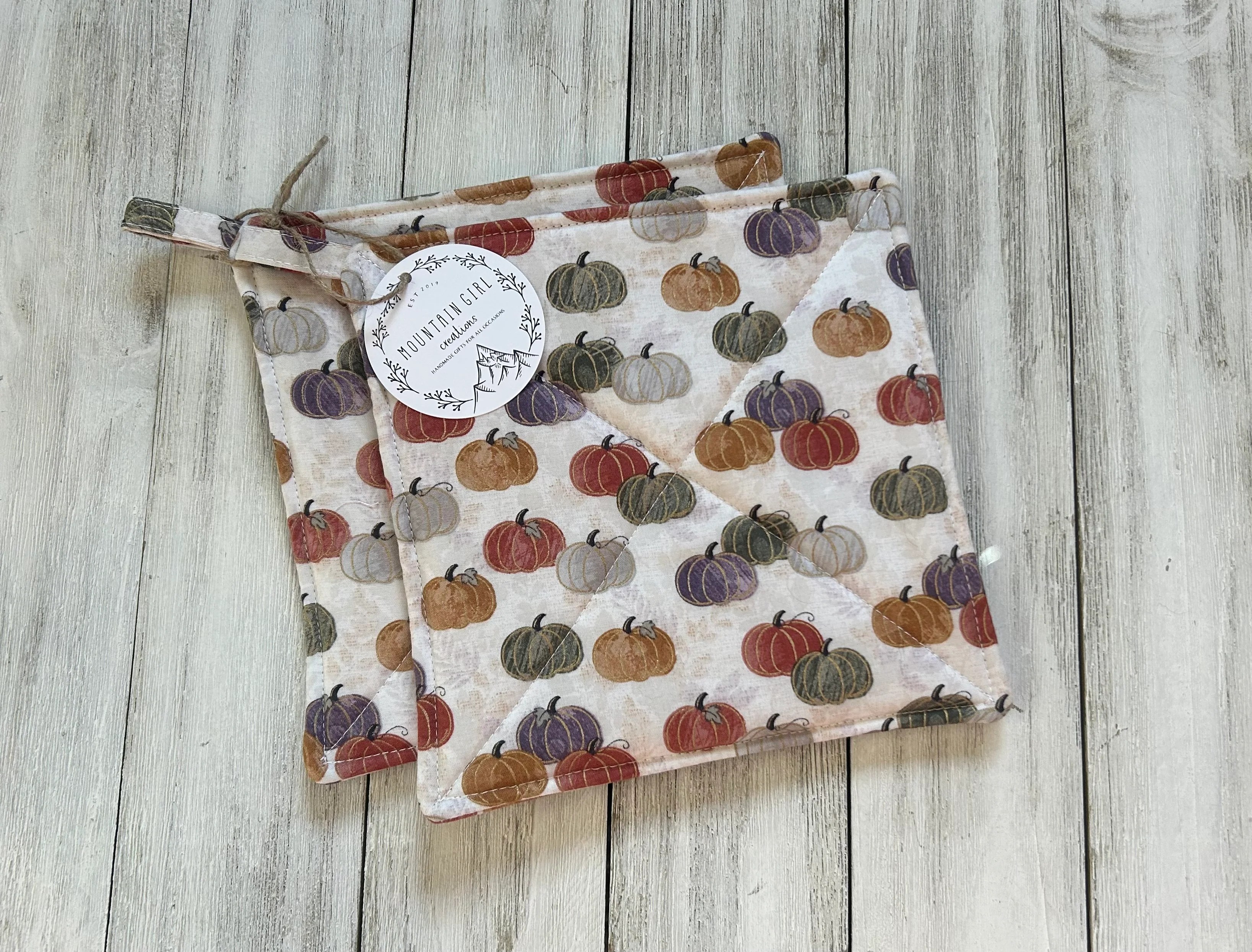 Potholder Set Fall Themed Pumpkins Mountain Girl Creations