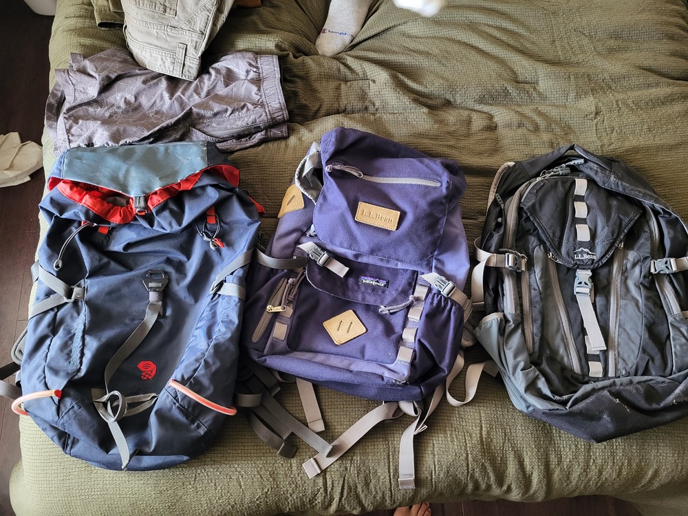 Prana Pants/shorts, MtnHw backpack, LL bean backpacks