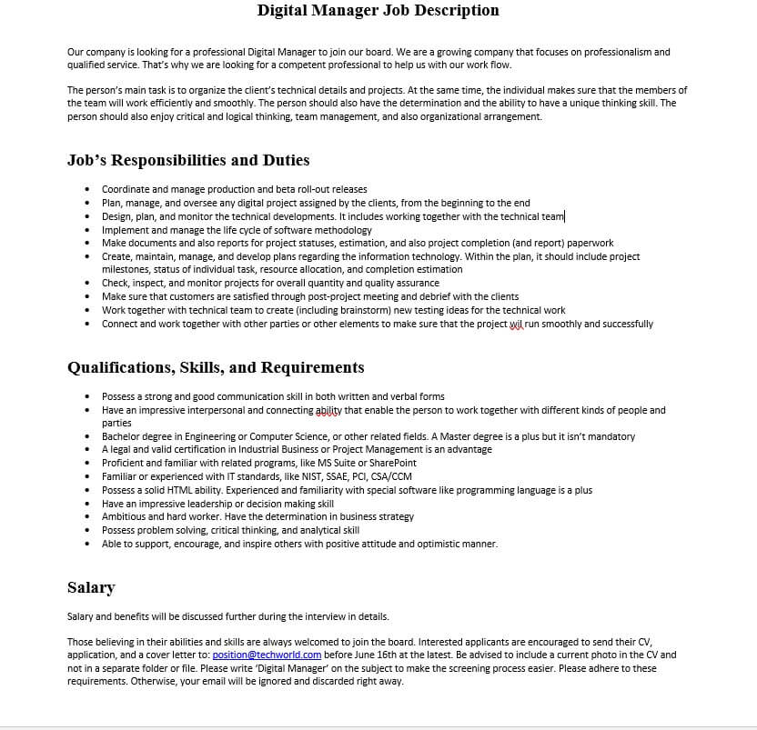 Digital Manager Job Description Mous Syusa