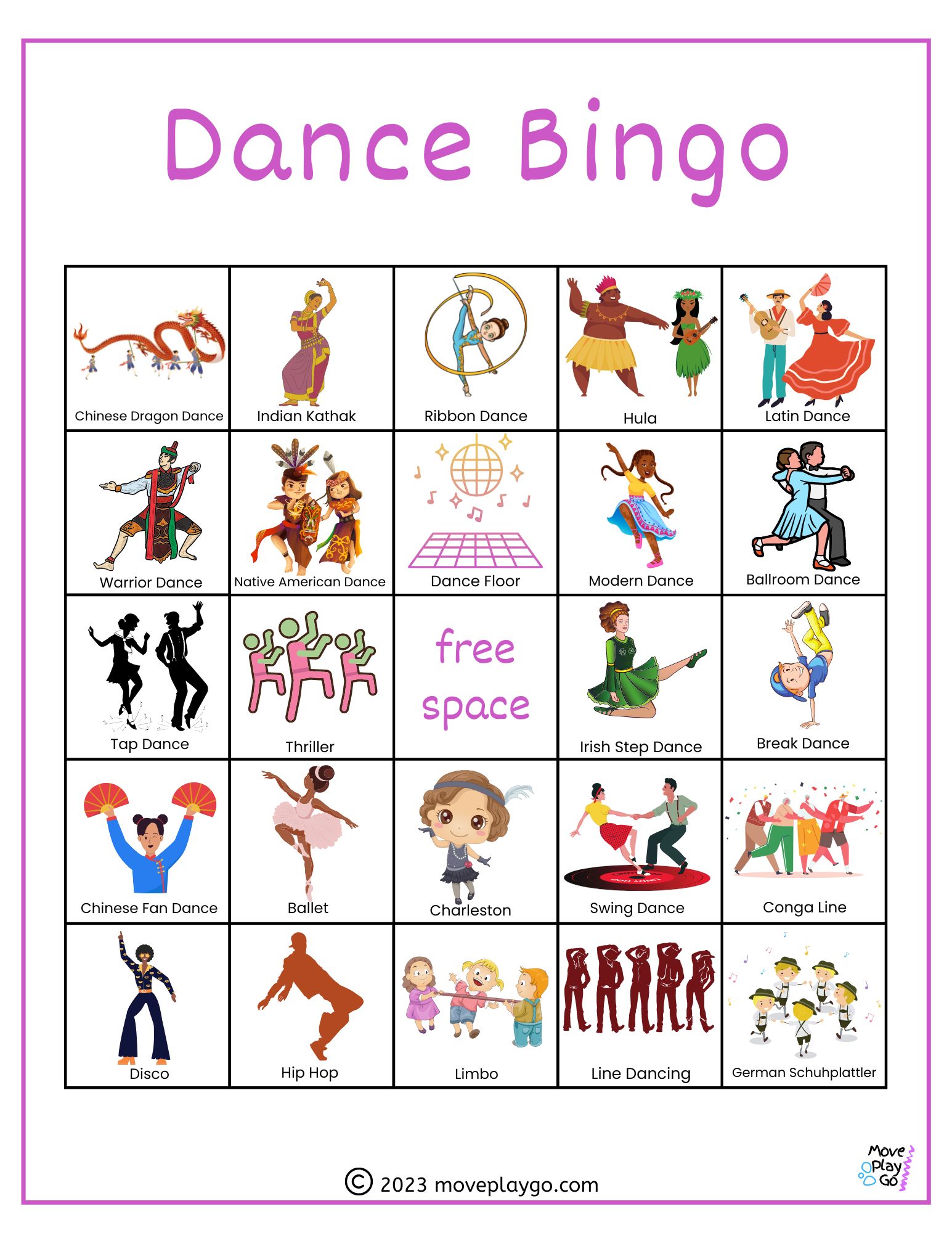 Dance Bingo Game Move Play Go