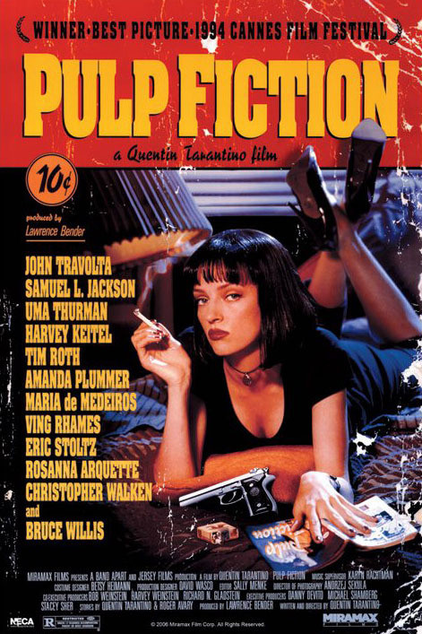 Film poster for the movie Pulp Fiction with Uma Thurman on the cover (1994)