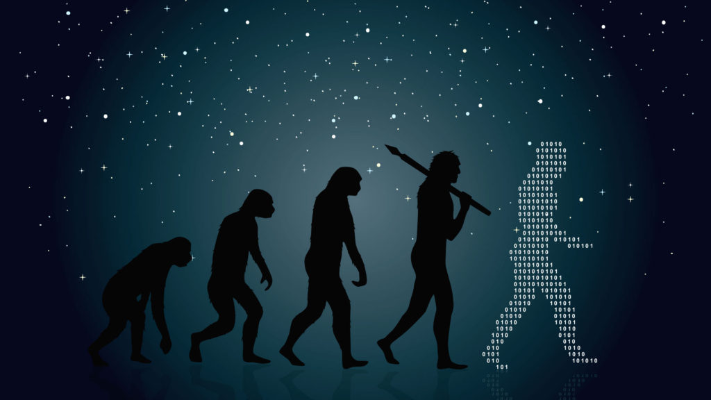 A photo of human evolution through technology.