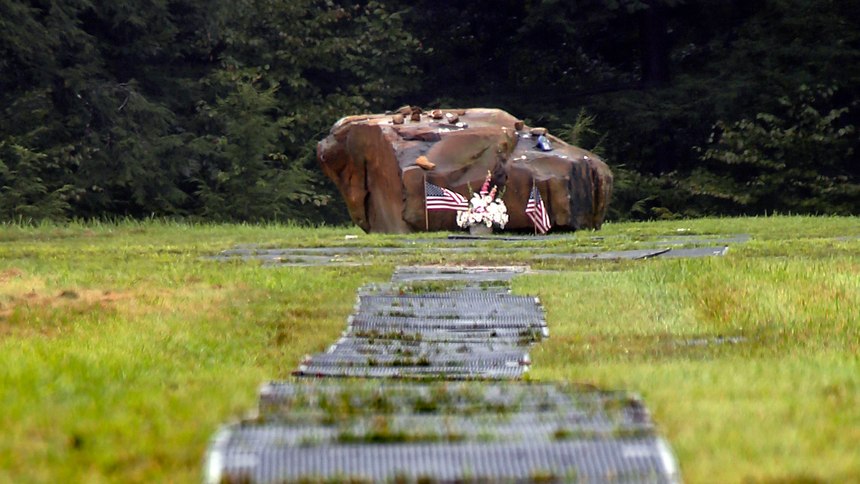 A bolder marks the impact site of United Airlines Flight 93 National Memorial in Shanksville, PA. Photo Credit: NYPost.com