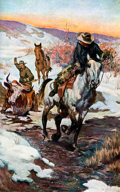 'Winter Work for the Cowboys', 1906 (1908-1909).From Penrose's Pictorial Annual 1908-1909, An Illustrated Review of the Graphic Arts, volume 14, edited by William Gamble and published by AW Penrose (London, 1908-1909). (Photo by The Print Collector/Print Collector/Getty Images)