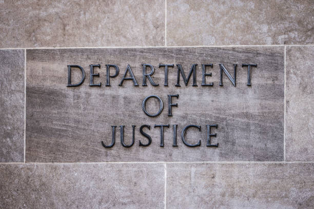 Department of Justice inscription is seen on at the headquarter's building in Washington, D.C., United States on October 20, 2022. Photo Credit: Beata Zawrzel/NurPhoto via Getty Images