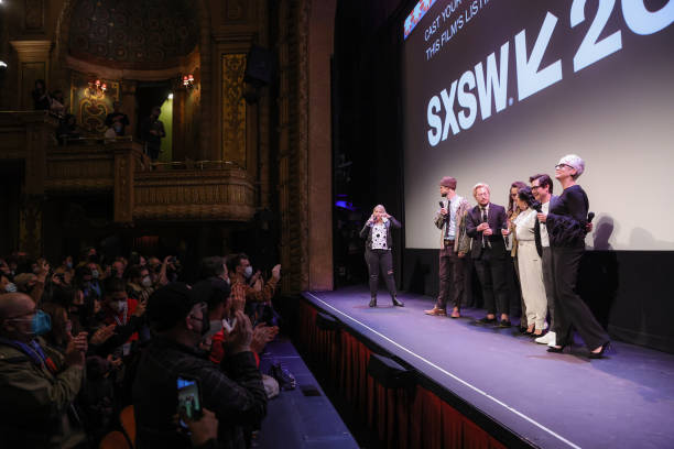 (L-R) Claudette Godfrey, Daniel Scheinert, Daniel Kwan, Michelle Yeoh, Stephanie Hsu, Ke Huy Quan and Jamie Lee Curtis attend the opening night premiere of "Everything Everywhere All At Once" during the 2022 SXSW Conference and Festivals at The Paramount Theatre on March 11, 2022 in Austin, Texas. Photo Credit: Rich Fury/Getty Images for SXSW