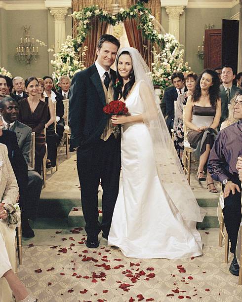 FRIENDS -- "The One With Monica And Chandler's Wedding" -- Episode 24 -- Aired 5/17/2001 -- Pictured: (l-r) Matthew Perry as Chandler Bing, Courteney Cox as Monica Geller-Bing Photo Credit: Danny Feld/NBCU Photo Bank