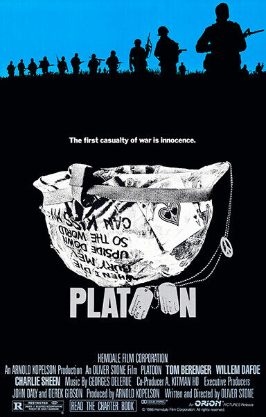 Directed and written by Oliver Stone, and Produced by Arnold Kopelson, Starring: Tom Berenger, Willem Dafoe, Charlie Sheen, with Cinematography by Robert Richardson, and Edited by Claire Simpson, with Music by Georges Delerue, and Production company: Hemdale Film Corporation, and Distributed by Orion Pictures (1986)
